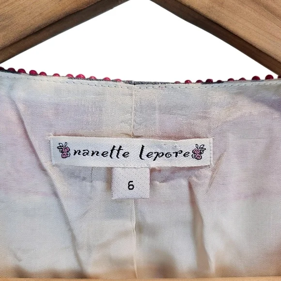 Nanette Lepore Floral Beaded Neck Peplum Blazer Sz 6 Barbie Pink Gray Coquette - Picture 15 of 16